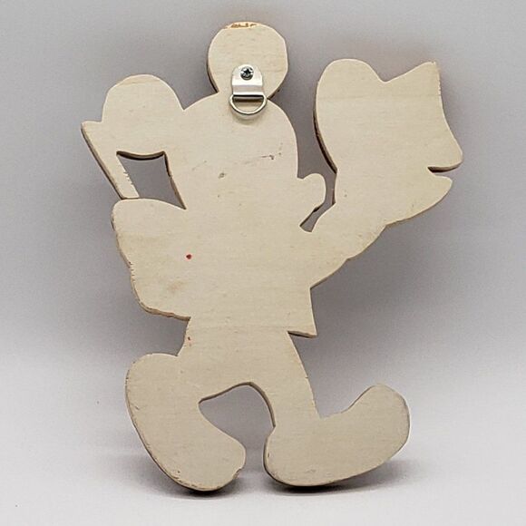 Intarsia Wood Vintage 1980s Carved Mickey Mouse Top Hat & Cane Wall Hanging - Picture 12 of 15